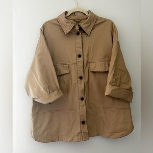 Casual Slouch Tan Jacket with Black Buttons Size L